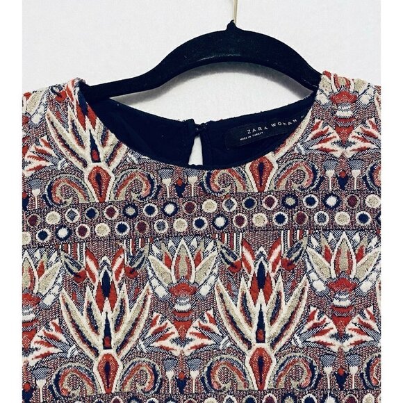 Zara Top Womens Small Shimmer Brocade Long Sleeves Puff Shoulder Boho - Picture 2 of 5